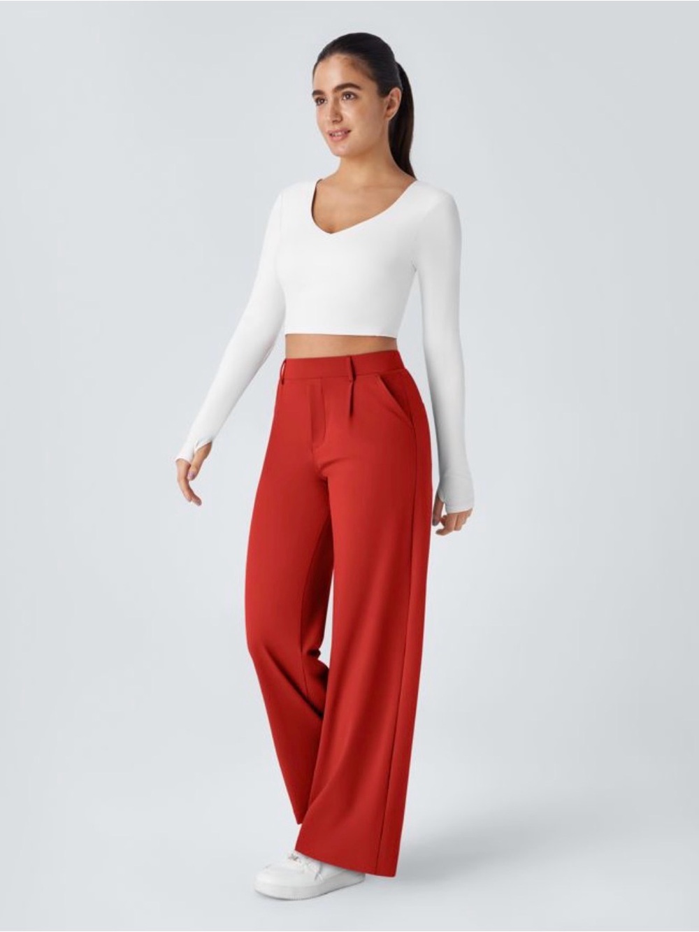 Halara Flex DayStretch High Waisted Straight Leg Work Pants Red Small NWT